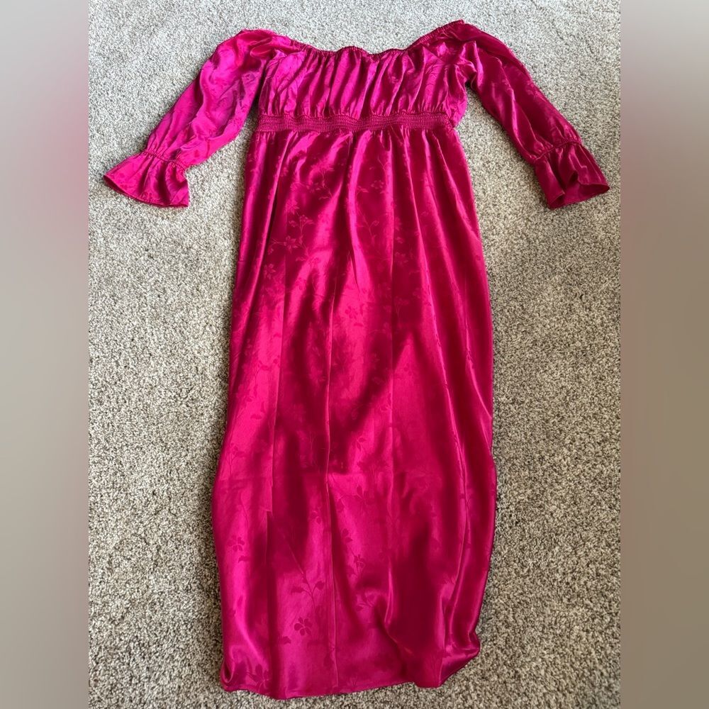 11 Honore Brittney Floral Long Sleeve Satin Midi Dress | Size 16 | Pink Peacock — image 6 of 8